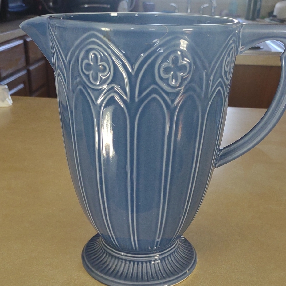 Seagull Pewter Ceramic Blue Pitcher